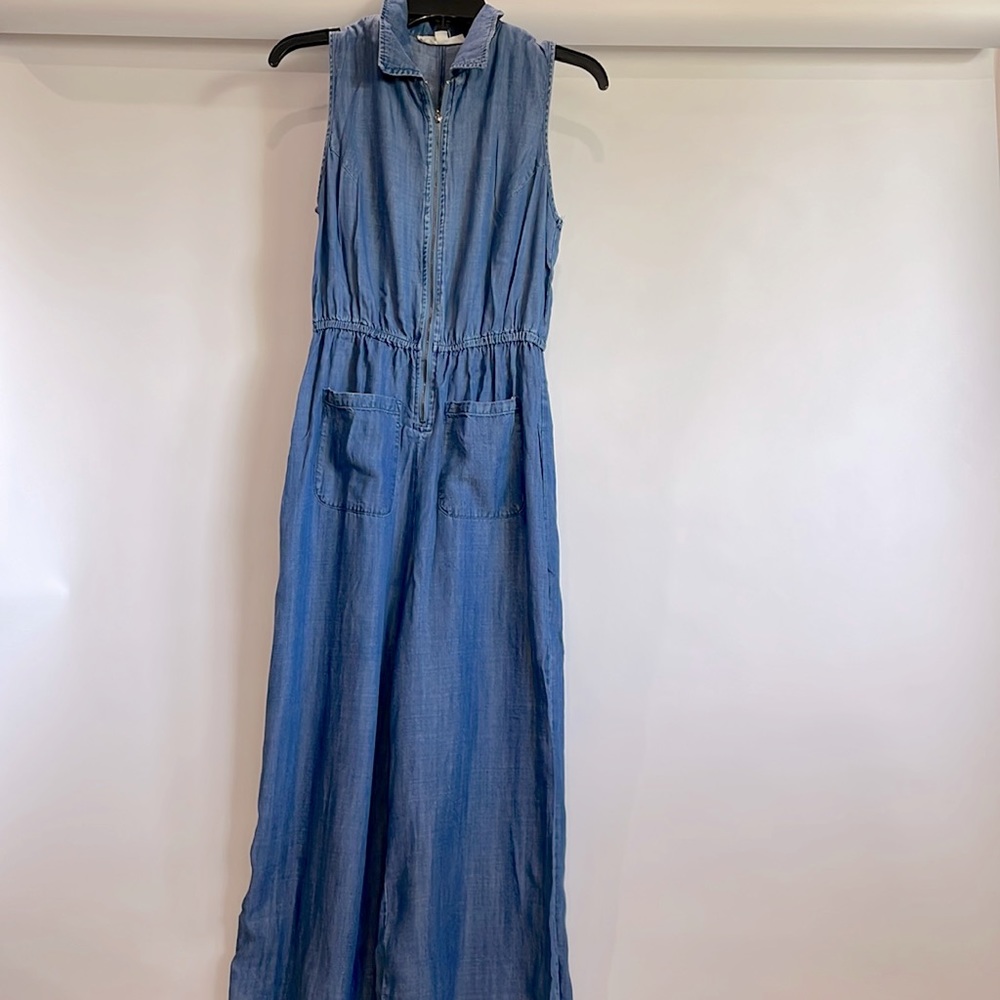 Denim wide leg jumpsuit